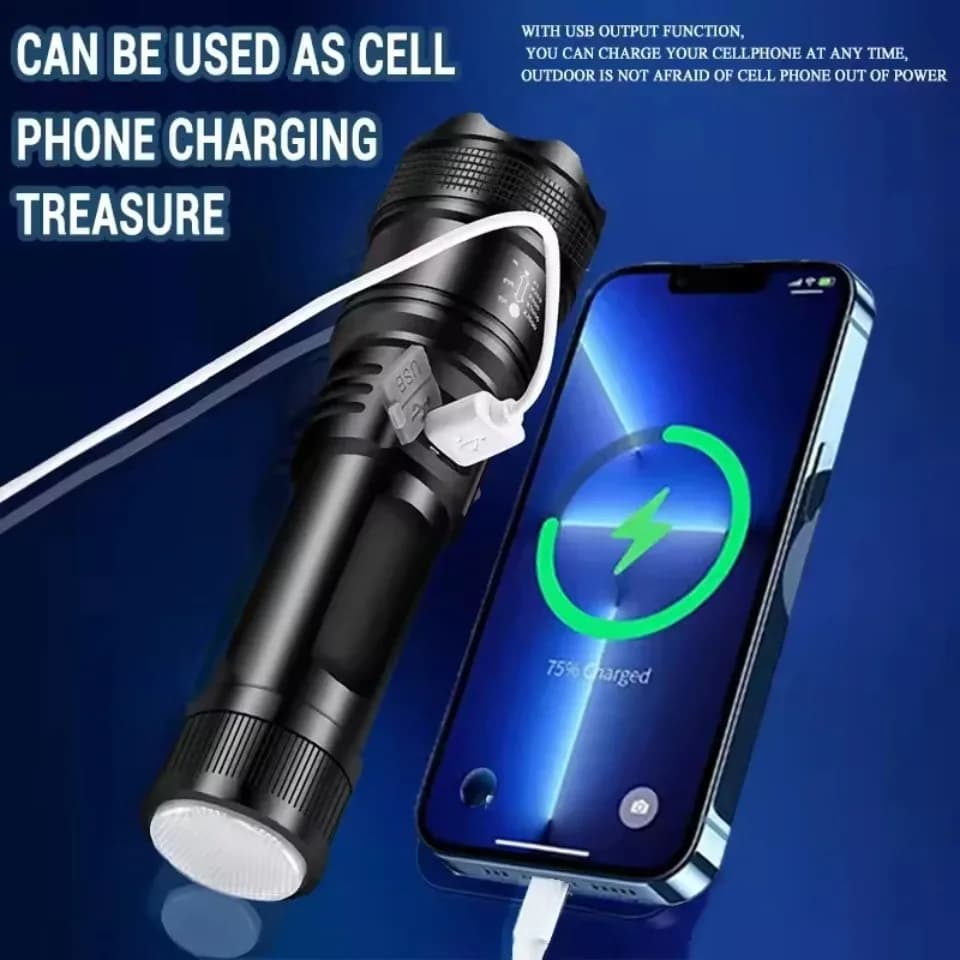 Potenti torce LED P70, luce tattica ultra luminosa, faretti di emergenza, luce zoom telescopica, batteria incorporata, 5000LM