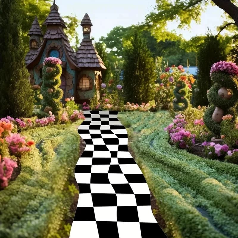 VIKAMA Black White Checkered Rug, Fairyland Party Floor Mat, Non-Slip Runner for Wedding Decor, Outdoor & Indoor Home