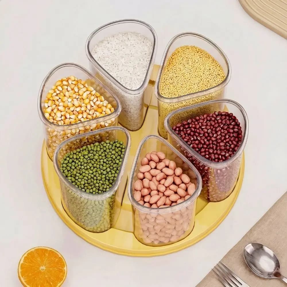 Food Grade 6 Grids Grain Storage Box Sealed Moisture-proof Rotating Rice Container Space Saving Bug-proof