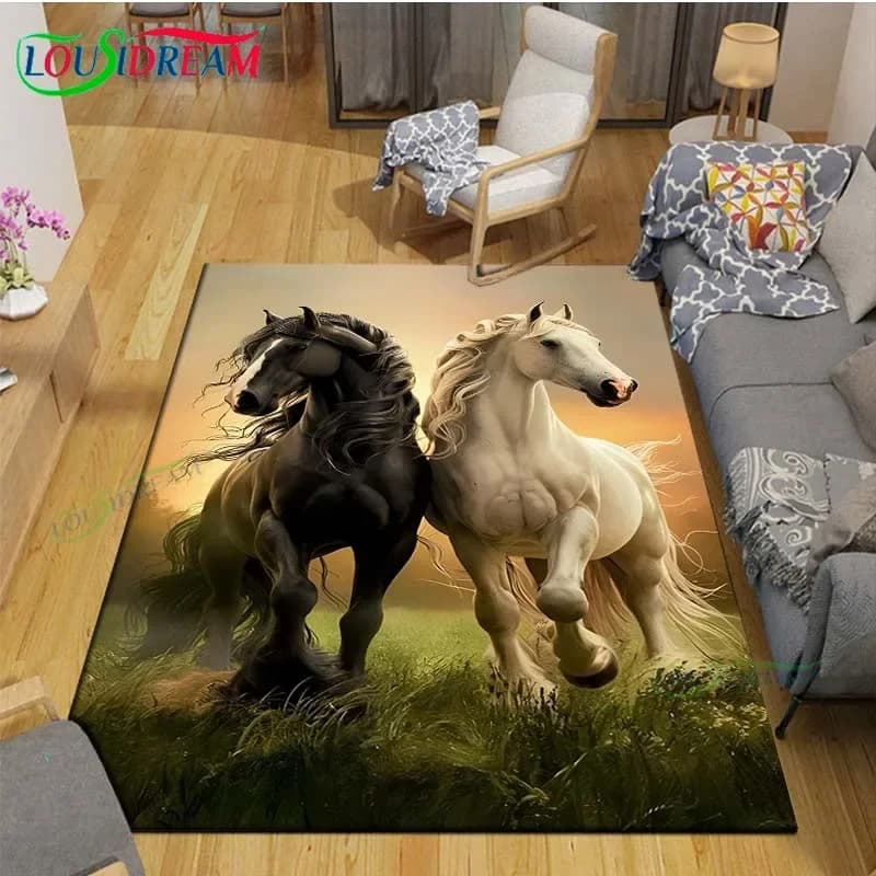 3D Fashion Exquisite Painting Horse Printed Carpet Living Room Anti-Skid Area Rug Kids Bedroom Mats Yoga Mat Large Carpet Decor