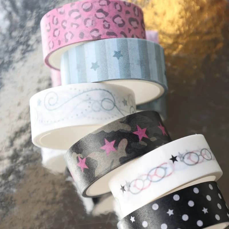 1.5cm x 3m Washi Tape Set Star Leopard Designs Decorative Adhesive Tape for Journaling Scrapbooking Stationery Deco