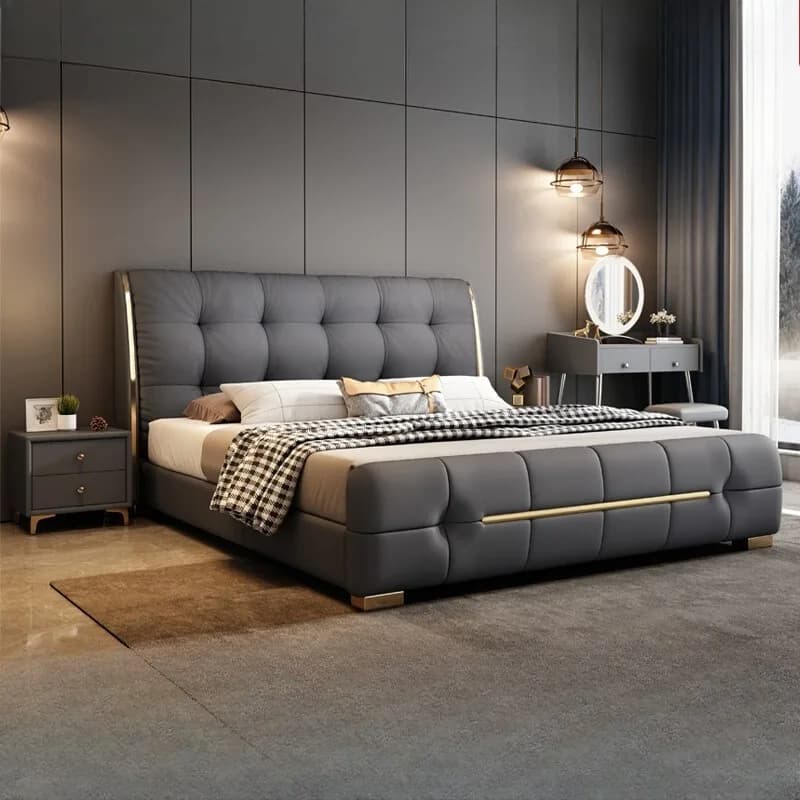 Lenzuola per materasso per letto matrimoniale di lusso rustico Lenzuola in pelle alta e moderna con struttura per letto matrimoniale Mobili per camera da letto economici Cama Matrimonial