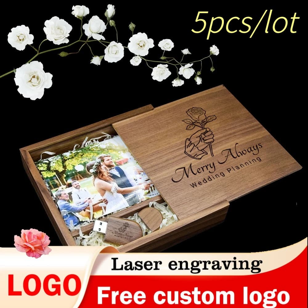 Set di 5 Pen Drive USB 2.0 da 128GB, Box per Fotografia, Chiavetta USB 2.0 da 64GB, Logo Personalizzato Gratuito, Regalo di Nozze