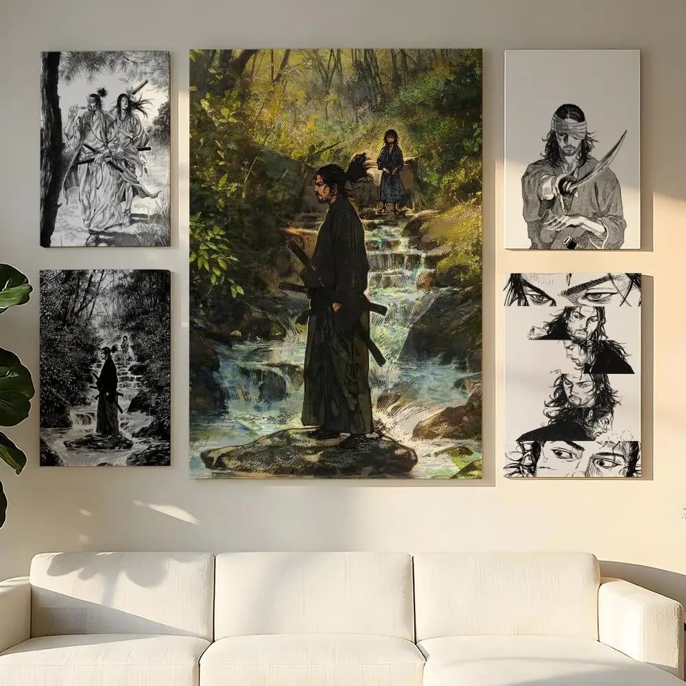 V-Vagabond Manga Painting Calligraphy HD Nordic Canvas Wall Art Waterproof Wooden Framed Art Print Living Room Home