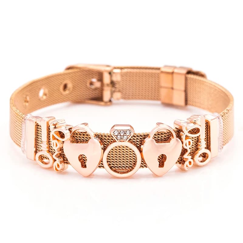2024 nuovo arrivo cinturino per orologio in maglia braccialetto per donna uomo amore chiave serratura perline braccialetti con cinturino braccialetti commercio all'ingrosso di gioielli