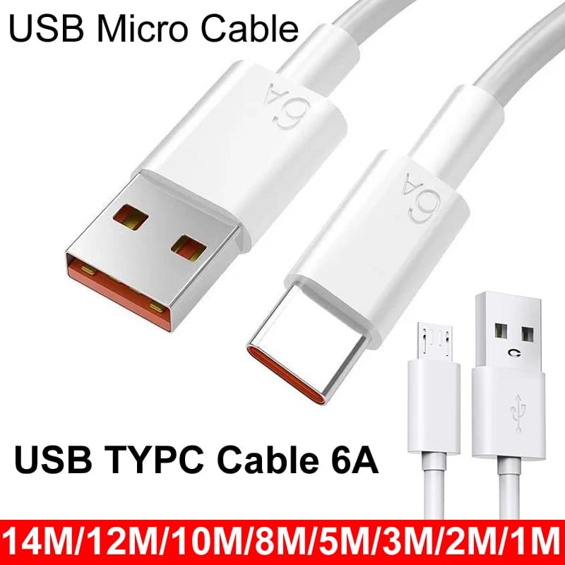 USB 3.0 Micro 2.4A 6A Type C Extension 14M/12MM/10M 8M 3M 2M 1M Quick Charging Data Cable for Xiaomi Samsung Camera PS5 PS4