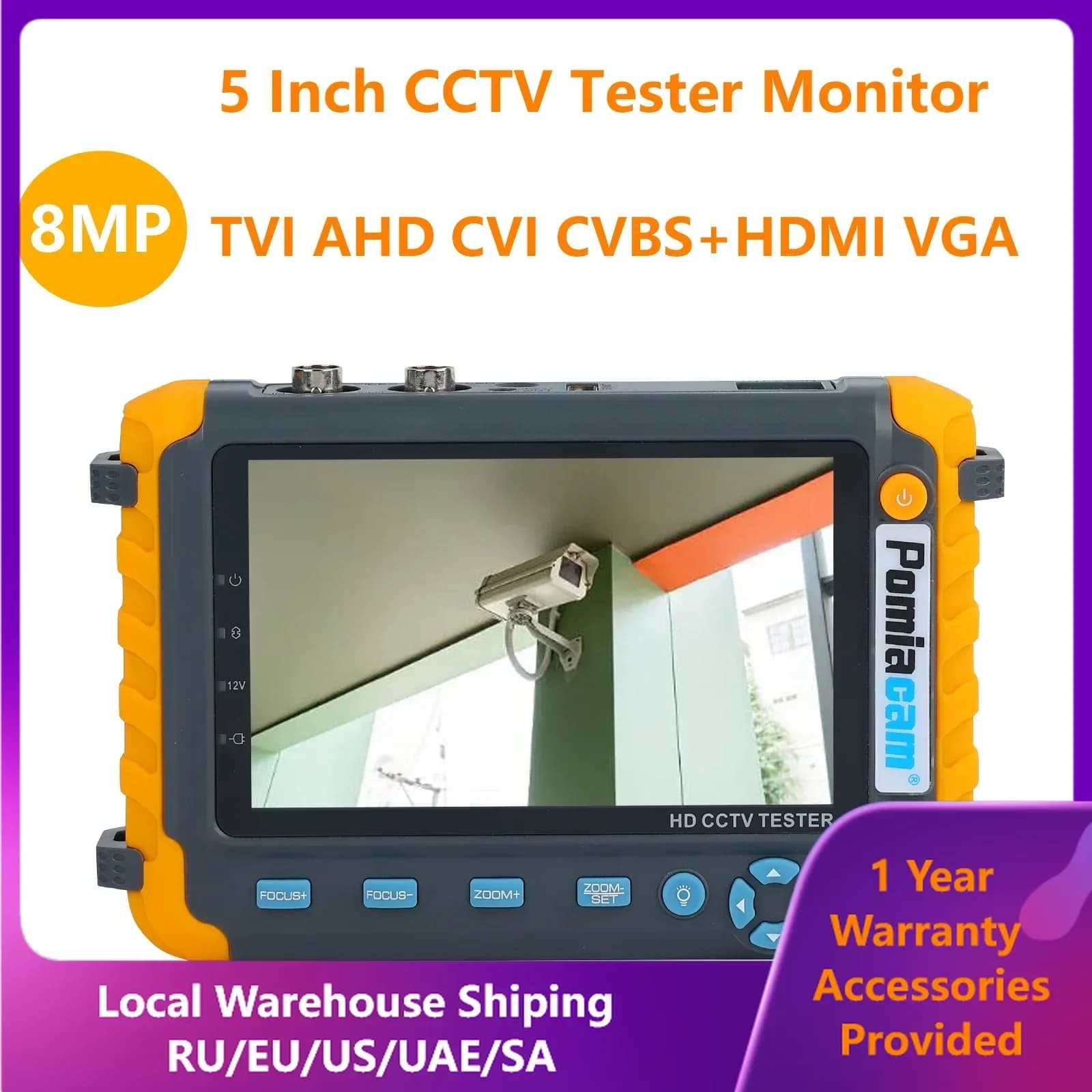 5.0 inch CVBS 8MP AHD/CVI/TVI Camera Tester 4 In 1 Tester IV8W Portable Support Tester PTZ Audio VGA HDMI input