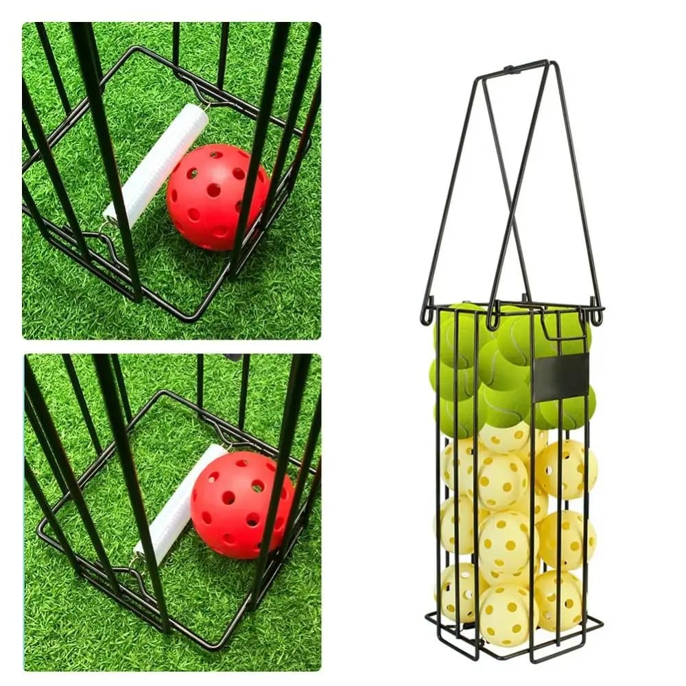 Raccoglitore di palline da tennis nero con impugnatura ergonomica superiore Raccoglitore di palline da tennis di grande capacità con coperchio Risparmia sforzo Tramoggia per palline da tennis
