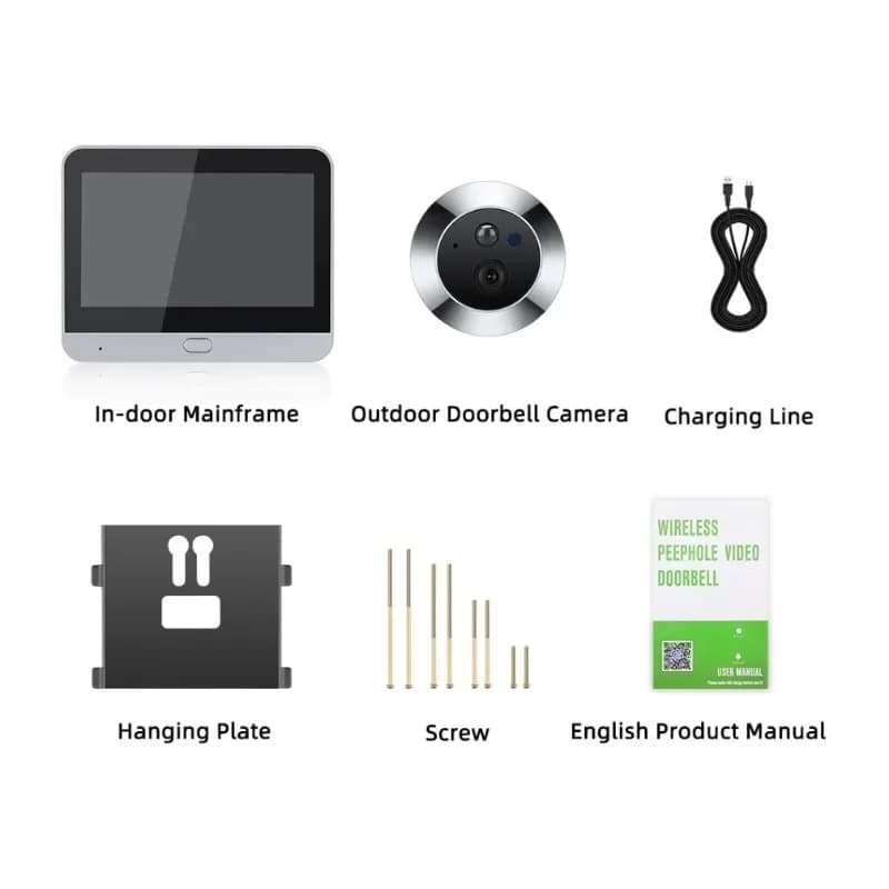 Telecamera spioncino 1080P, 5000mAh, citofono audio da 3MP, infrarossi 4.3 PIR, visualizzatore porta chiamata Alexa, videocitofono Smart WiFi