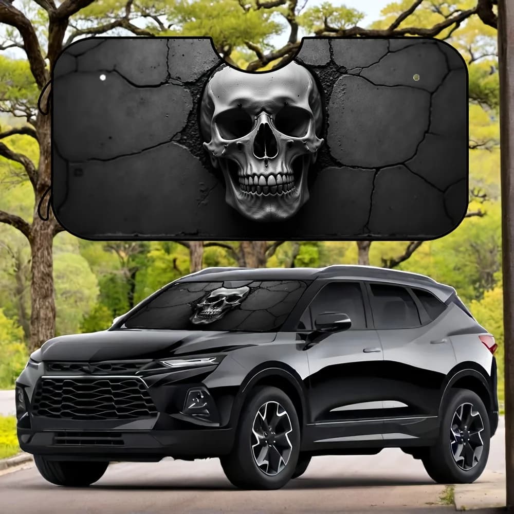 1 pz, Parabrezza Per Auto Parasole Spaventoso Halloween Spettrale Teschio Horror Pieghevole Finestra Anteriore Parasole Riflettore Visiera Scudo Copertura Lui
