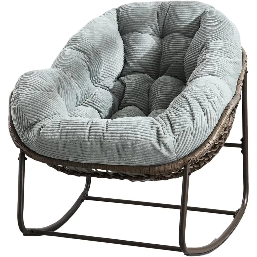 Poltrona a uovo in rattan da esterno oversize con cuscino imbottito, design ergonomico, struttura in acciaio, 43,7 P x 37,2 L x 31,5 A, verde chiaro