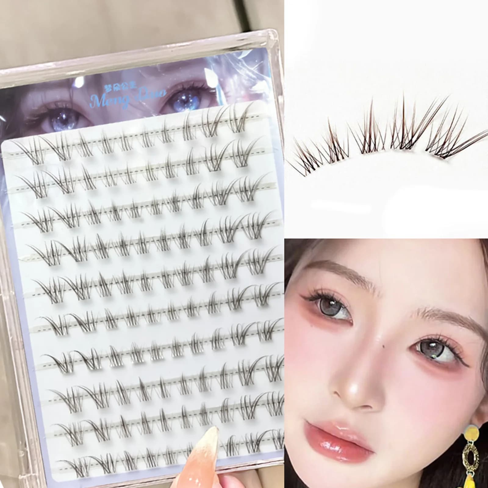 Ciglia stile Fox senza colla Marrone naturale Lunghezza mix 7-12 mm C Curl Estensione ciglia anime segmentata Aspetto per il trucco quotidiano