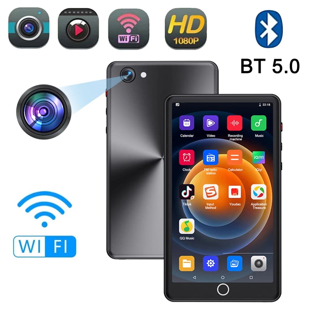 New Mp4 Player With Camera Bluetooth Wifi Android 16GB Touch Screen Hifi Music Recorder Video Mp3 Player With Speaker TF Card