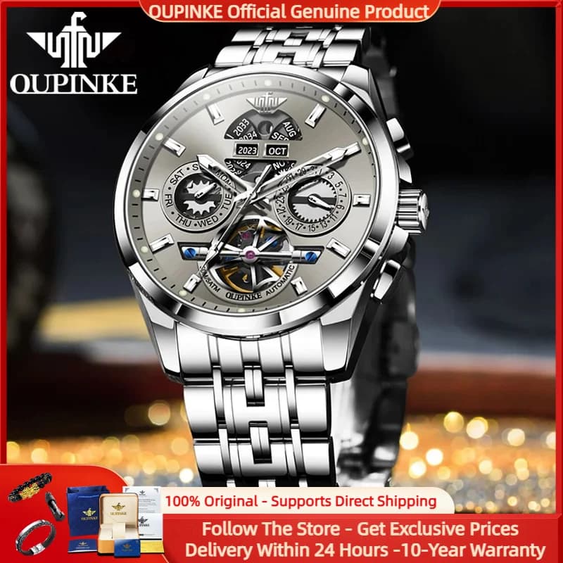 OUPINKE 3251 Luxury watch Volante cable man's automatic mechanical watch Waterproof calendar Brand day Men's watch Reloj