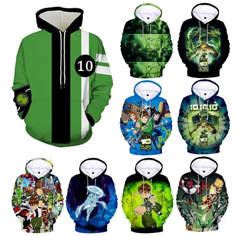 ✿ 2026 ✿ Felpa con cappuccio Ben 10 Ultimate Omnitrix Cosplay, stampa 3D, giacca con zip, streetwear casual da uomo e donna ✿