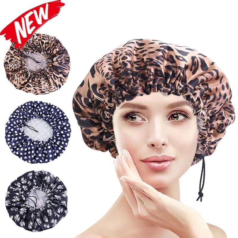 Cuffia da doccia impermeabile Cuffia da doccia riutilizzabile da donna Cuffia da bagno grande per capelli Cofano in raso Cappello a cuffia slouchy per dormire per tutte le lunghezze dei capelli