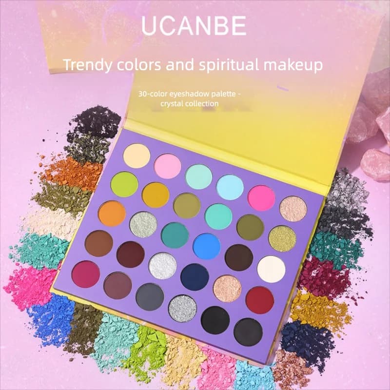 Palette Ombretti Ucanbe 30 Colori, Stile Foresta Verde Cristallo Sacro, Trucco Smoky Argento Arcobaleno, Trucco per Performance sul Palco