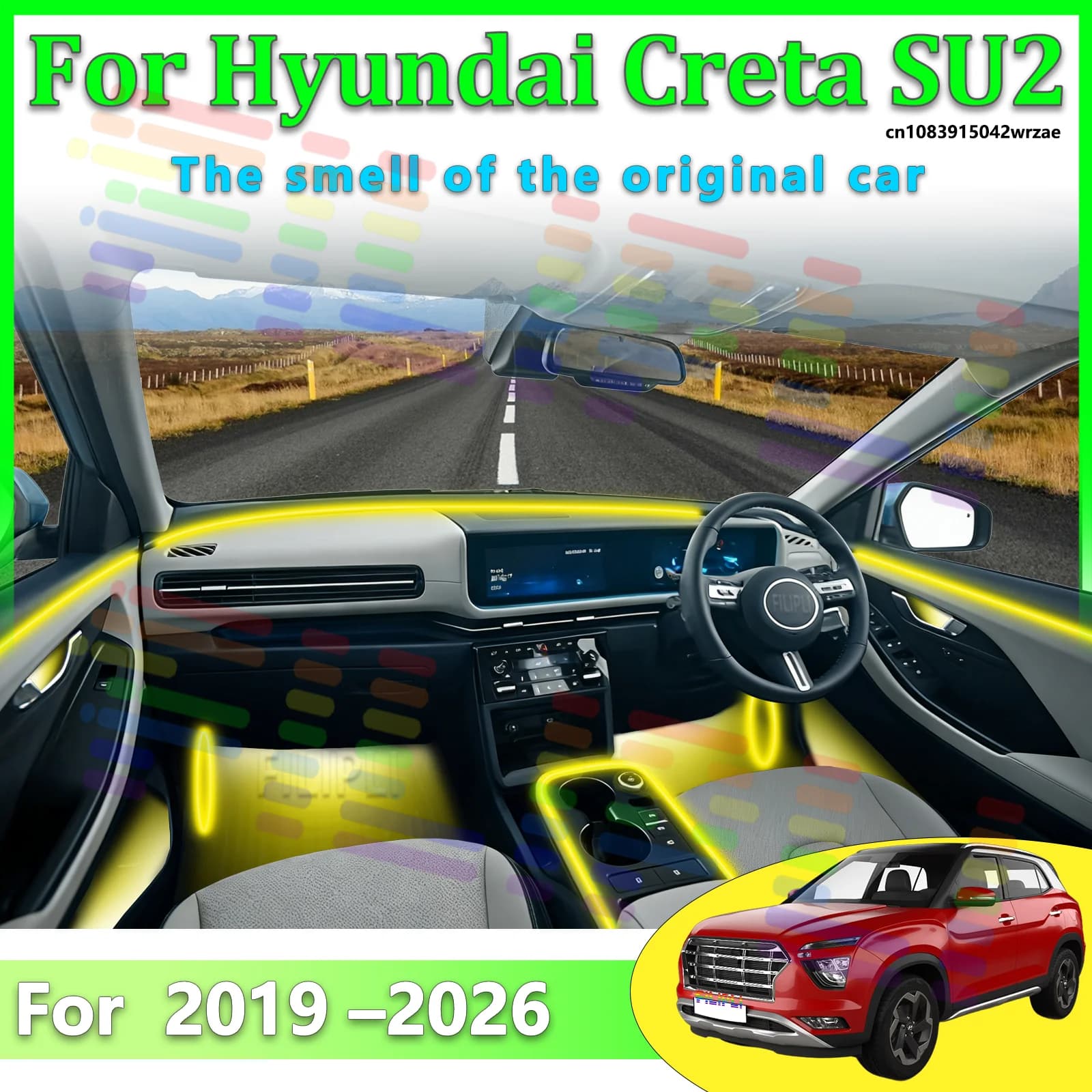 Luci Ambientali LED per Hyundai Creta SU2, Illuminazione Atmosferica Colorata, Striscia Neon per Interni Auto, Controllo App, 64 Luci RGB