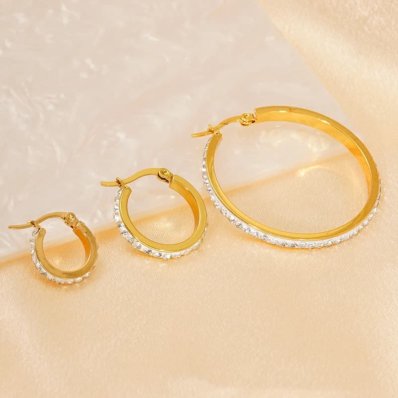 Orecchini a cerchio rotondi color oro 30/40/50mm Gioielli ipoallergenici placcati IP in acciaio inossidabile 316L con zirconi