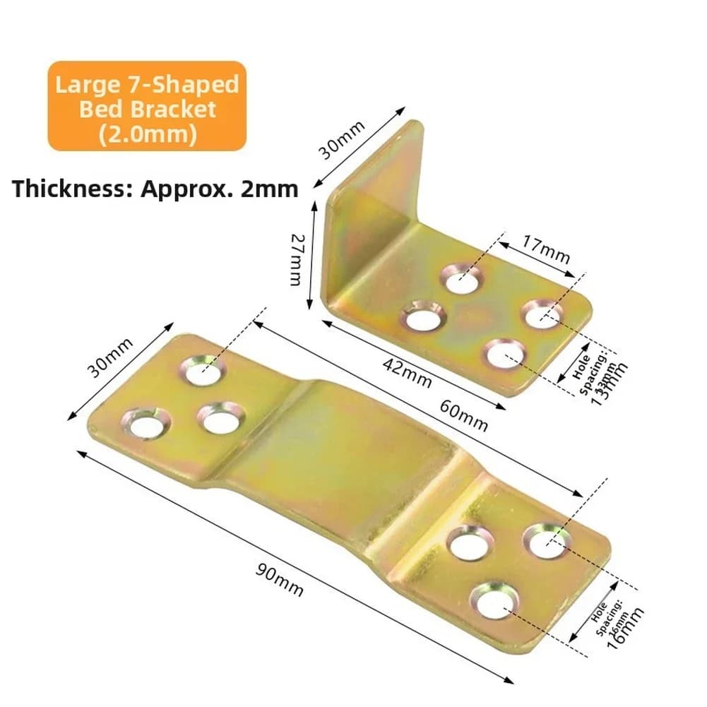Staffe per Letto in Metallo per Miglioramenti Domestici, Connettori in Ferro, Piastra 90x30mm, Confezione da 2 Pezzi, Supporto per Distribuzione del Peso