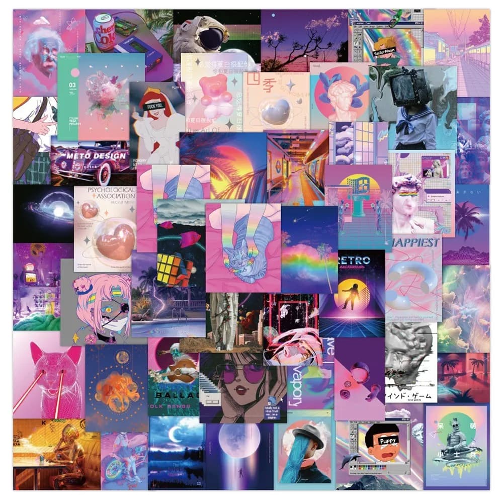 50-Piece Vintage-Inspired Vaporwave Stickers - Decorative Decals for Notebooks, Phone Cases, Backpacks(Anime Worlds Store)
