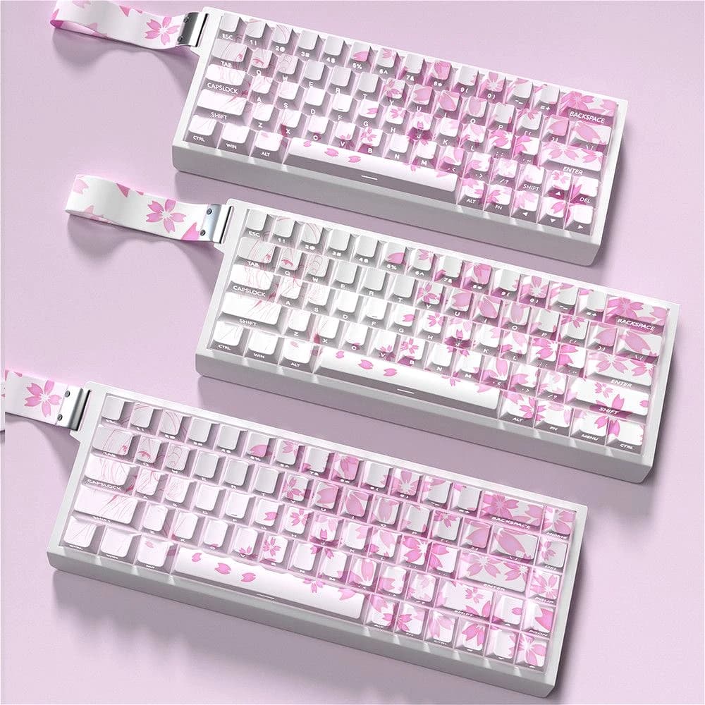 74 tasti PBT Nakano Sanjiu Copritasti secondari rosa Copritasti traslucidi incisi lato ciliegio per tastiere meccaniche 60/68