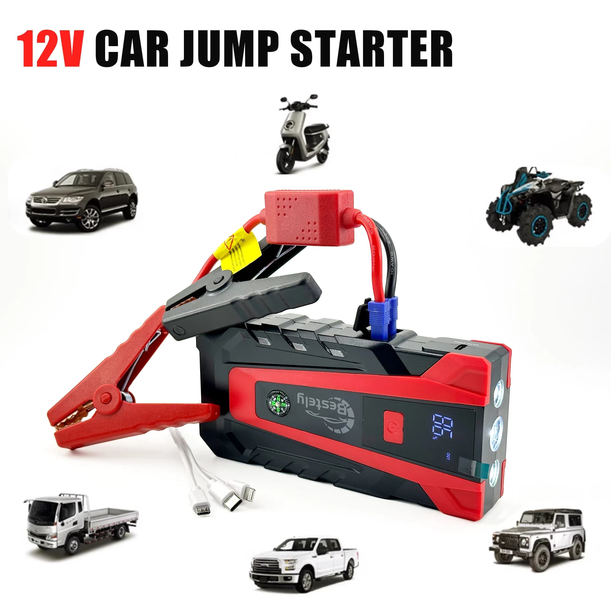 Hot Bestely \ 12V 3000A Batteria per auto Salto di avviamento Caricatore portatile Auto Booster Dispositivo di avviamento automatico Avviatore di emergenza Ricarica rapida