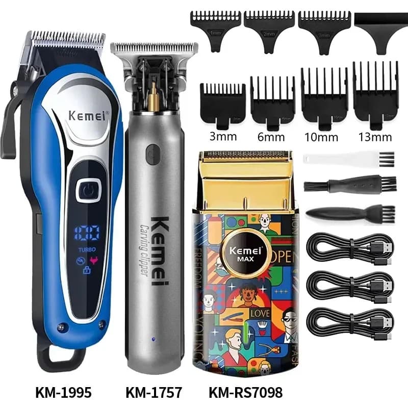Kemei Hair Clipper Km-1757 Km-1995 Km-RS7098 Barber Blading Hair Cutting Machine Clipper Grooming Cordless Rechargeable Shaver