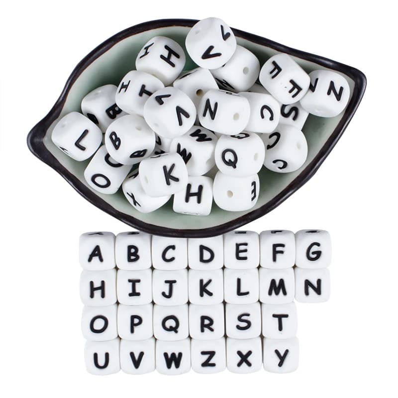12mm 50 pz lettere in Silicone perline alfabeto inglese massaggiagengive per nome personalizzato fai da te ciuccio catena Clip giocattoli BPA Free