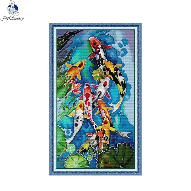 Koi Carp Pattern Joy Sunday conted Printed Cross Stitch Kit Aida 14CT 11CT ago e filo cucito Set ricamo fatto a mano fai da te