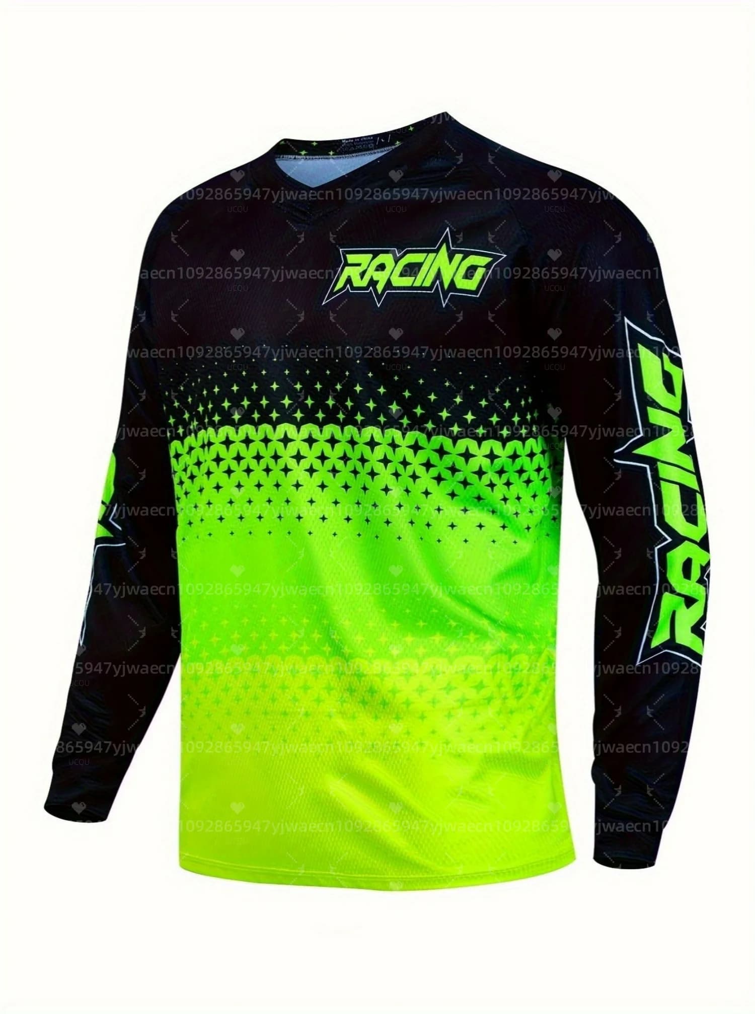 Maglietta Sportiva Estiva da Uomo a Maniche Lunghe con Scollo a V, Stampa Racing, Traspirante e ad Asciugatura Rapida, Ideale per Ciclismo, Pesca e Corse