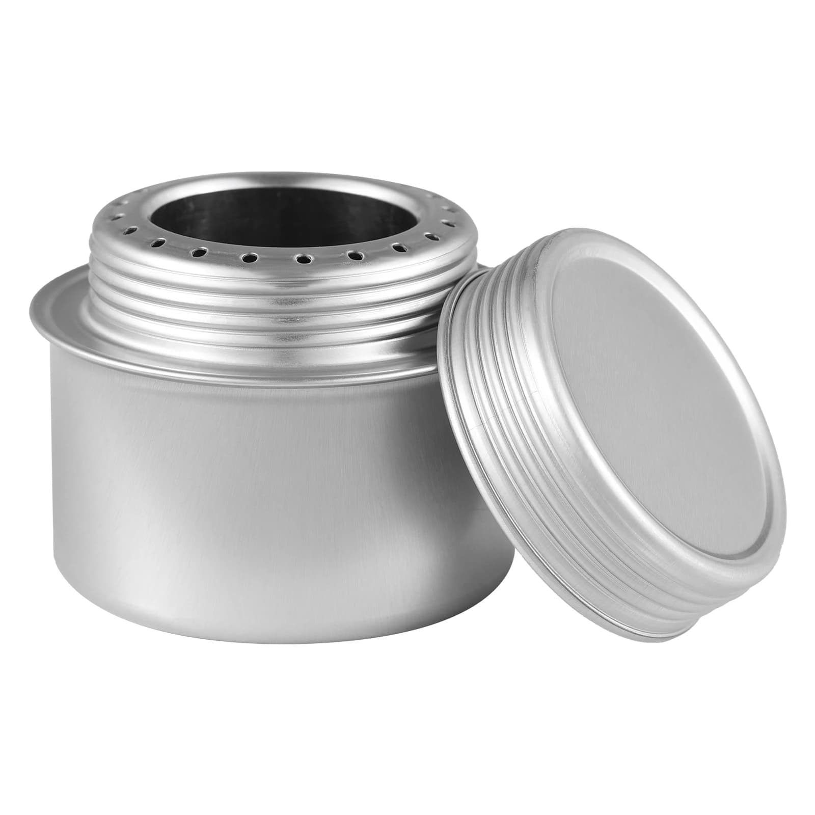 fornello ad alcool per zaino in spalla Mini fornello ad alcool portatile in lega di alluminio con coperchio fornello da campeggio per escursionismo all'aperto con zaino in spalla