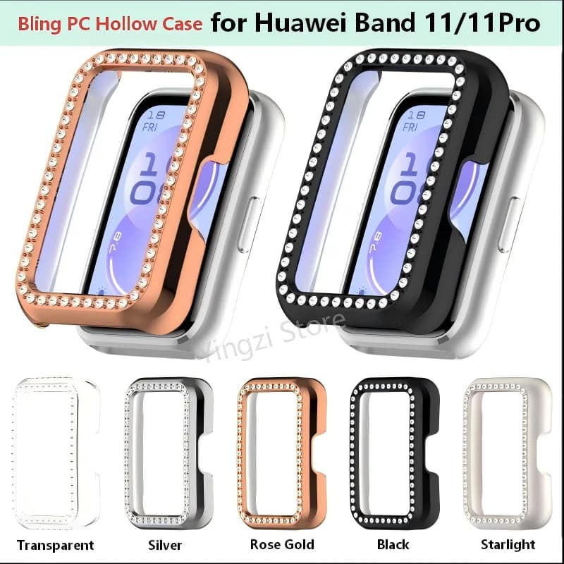 Cover Bling PC Hollow Case per Huawei Band 11/11 Pro Smartwatch, Guscio Protettivo con Diamanti e Cristalli per Huawei Band 11 Pro NFC, Accessorio