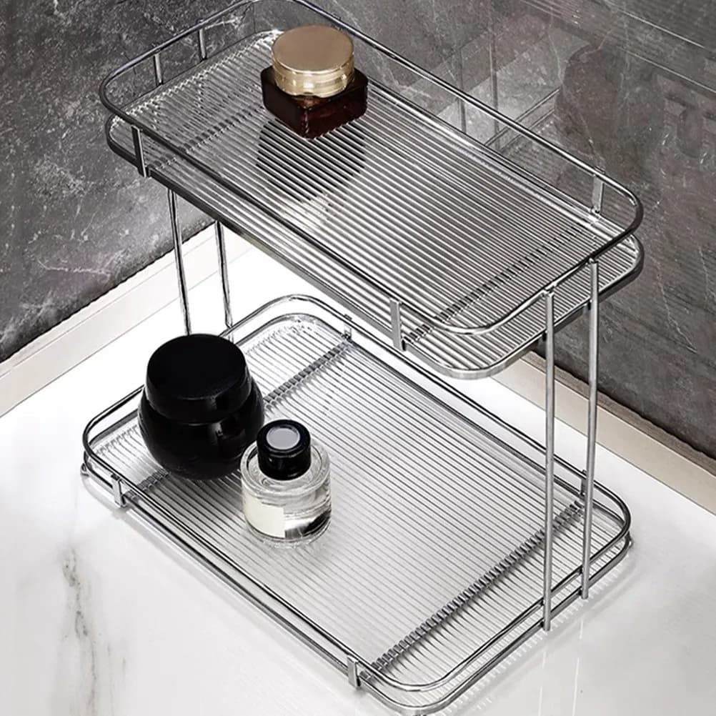 Double Layer Bathroom Countertop Organizer Acrylic Iron Storage Shelf for Cosmetics Toiletries Desktop Makeup Holder