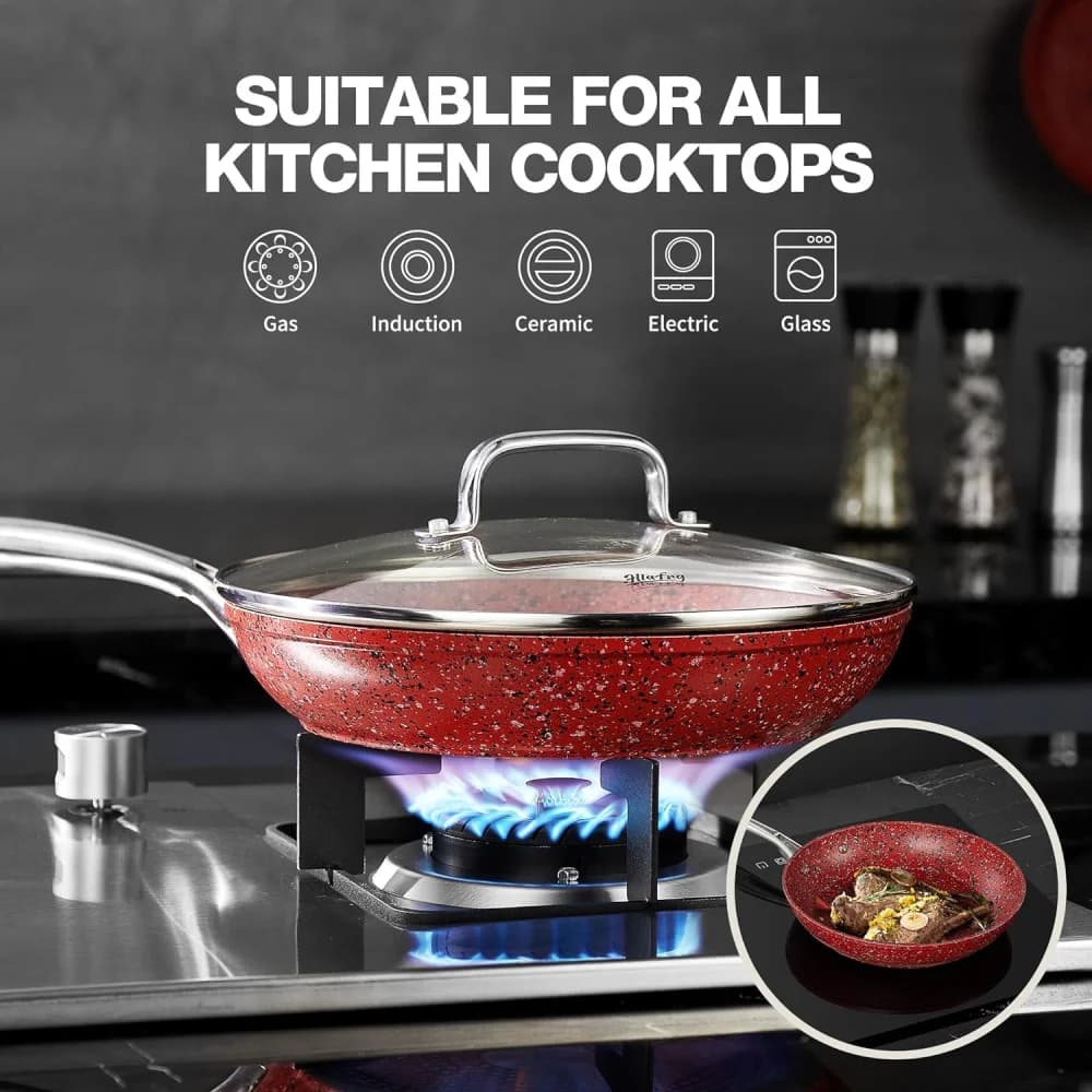 Hlafrg Red Granite Plate 10 Inch PFAS Oven Without Washing Machine in Dishwasher Heating Uniform for a Cooking Easy