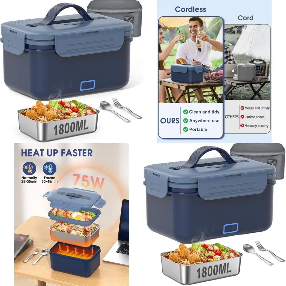 Lunch Box portatile ricaricabile da 1,8 litri per adulti, scaldavivande autoriscaldante per auto, camion o ufficio, regalo di Natale ideale