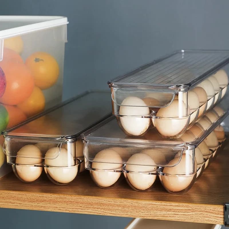 Dispenser trasparente per uova da frigorifero, scatola ermetica per conservare uova con griglia 12/14/21, contenitore per vassoio per uova, cucina