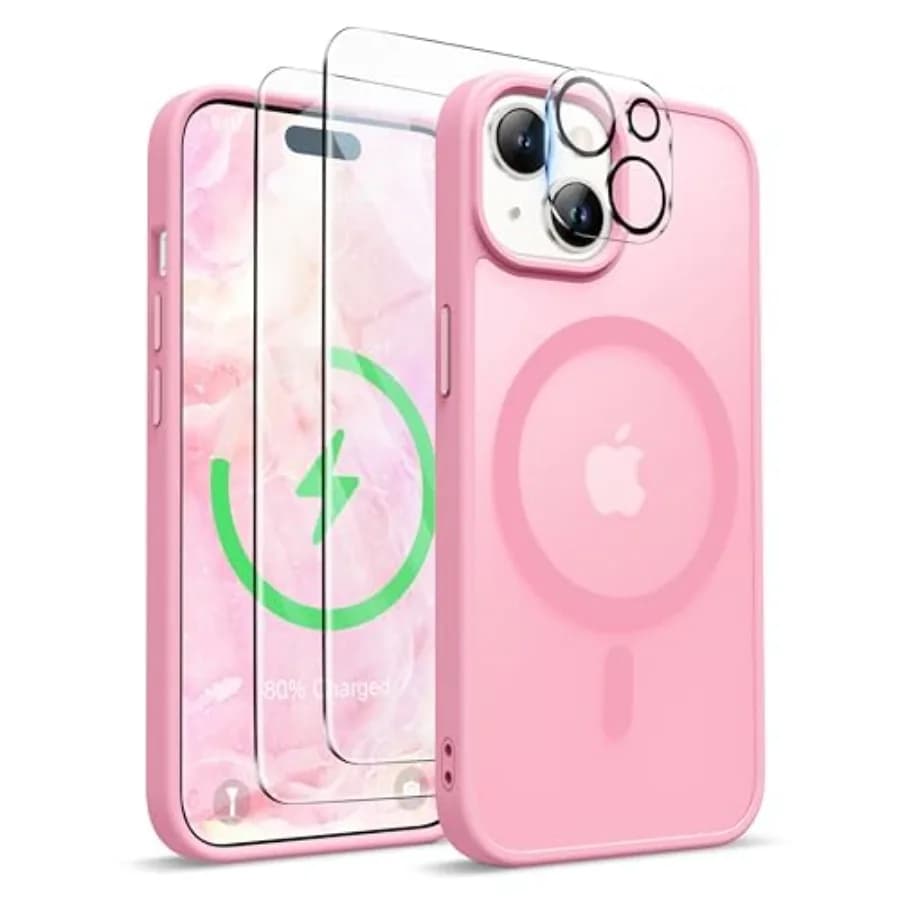 Magnetic for iPhone 15 Case, [Compatible with MagSafe] [2 Pcs Screen Protectors] [15 FT Drop Protection] Frosted Translucent Ba