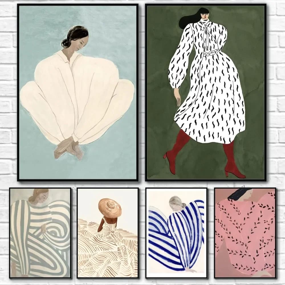 1PCS frameless Canvas paintingAbstract Lines Geometric Curves Girl Canvas Poster Retro Feminist Wall Art Printing for Modern Liv
