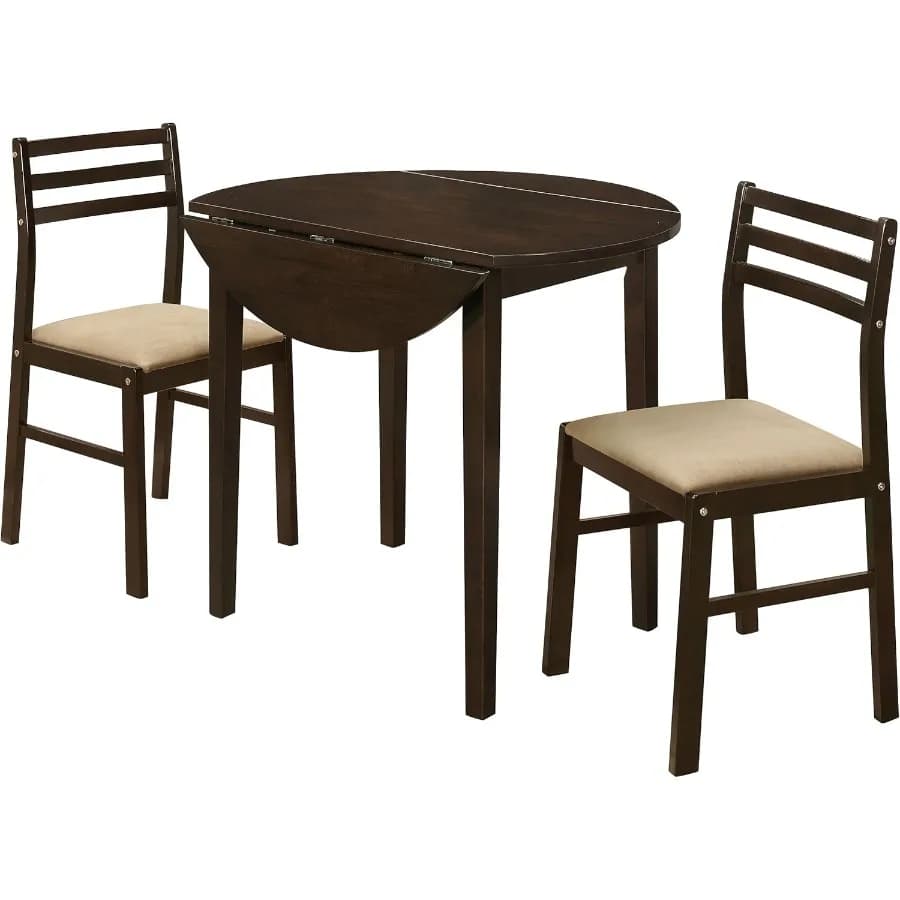 Round Wooden Lunch Set with Foldable Table and Chairs with Ladder Back, with Cushions Padded in Capuchin and Ta