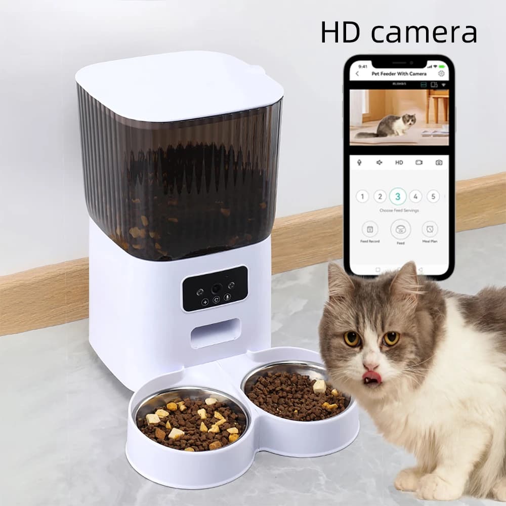 Mangiatoia per animali domestici da 5 litri con fotocamera Mangiatoia automatica per gatti Distributore di cibo per cani intelligente Ciotola di alimentazione quantitativa in acciaio inossidabile con temporizzazione WiFi