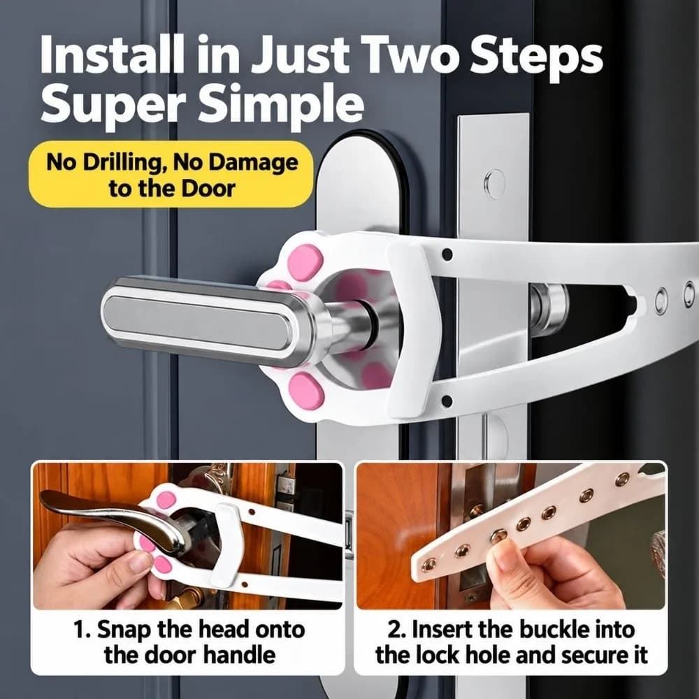 Adjustable Pet Door Holder Flexible Easy Install Pet Lock Retainer No-Drill Plastic Cat Flap Stopper Bedroom Door