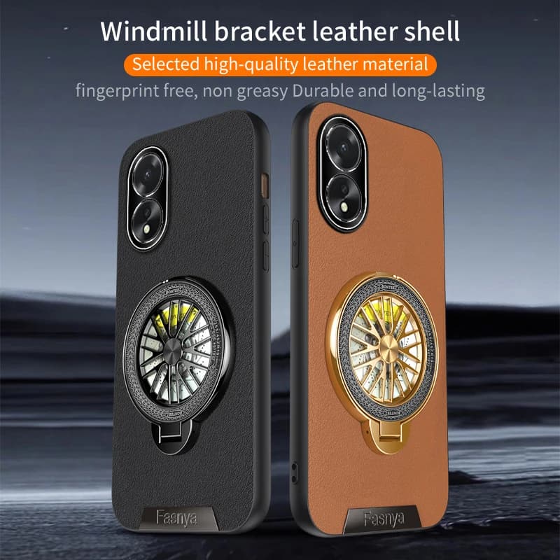 Leather Silicone Phone Case for OPPO A18 A38 A60 A57s A17 A16 A3 Pro 5G Cover with Ring Holder Lens Protection Soft Cases