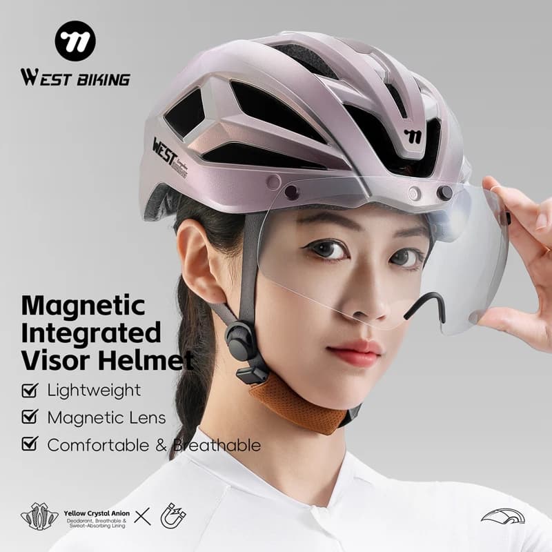 Ultralight Road Bike Helmet with Magnetic Glasses - Detachable Antibacterial Bearing MTB Men's Cycling Safety Helmet