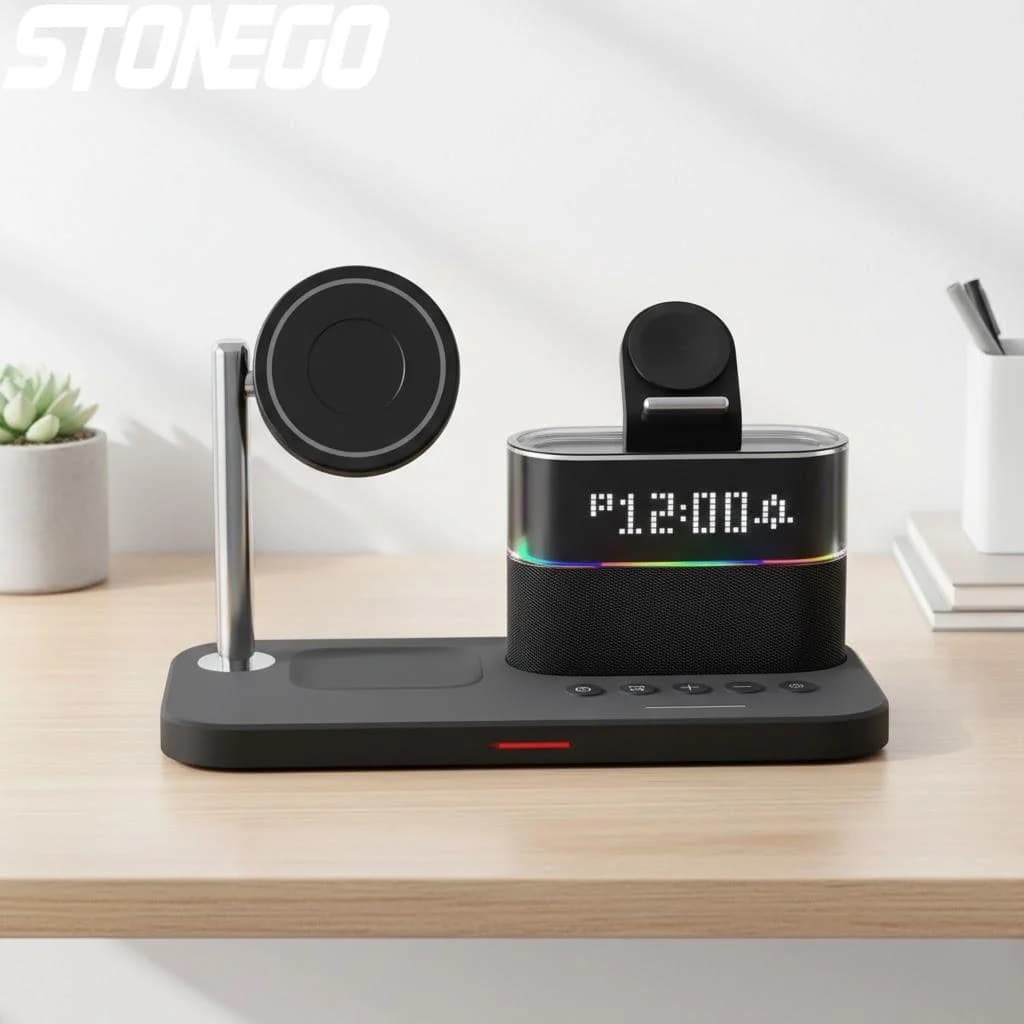 Base di ricarica wireless magnetica 5 in 1 da 15W per iPhone, iWatch, AirPods, smartphone Samsung Galaxy