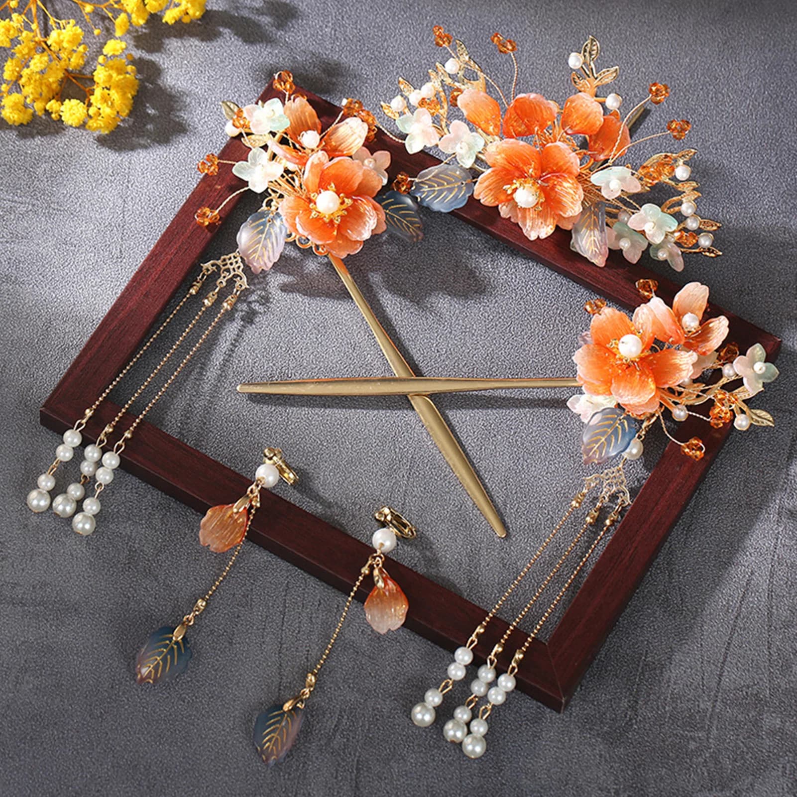 Set di accessori per capelli antichi Hanfu Forcina in stile cinese con nappe di perline per spettacoli teatrali di nozze in costume tradizionale