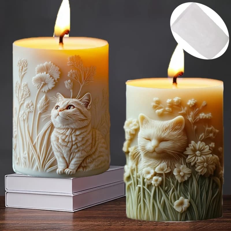 Simpatico gatto cilindro in rilievo candela stampo in silicone gatto domestico fiore pianta cilindro in rilievo stampo in resina gatti cilindro in rilievo stampi in gesso