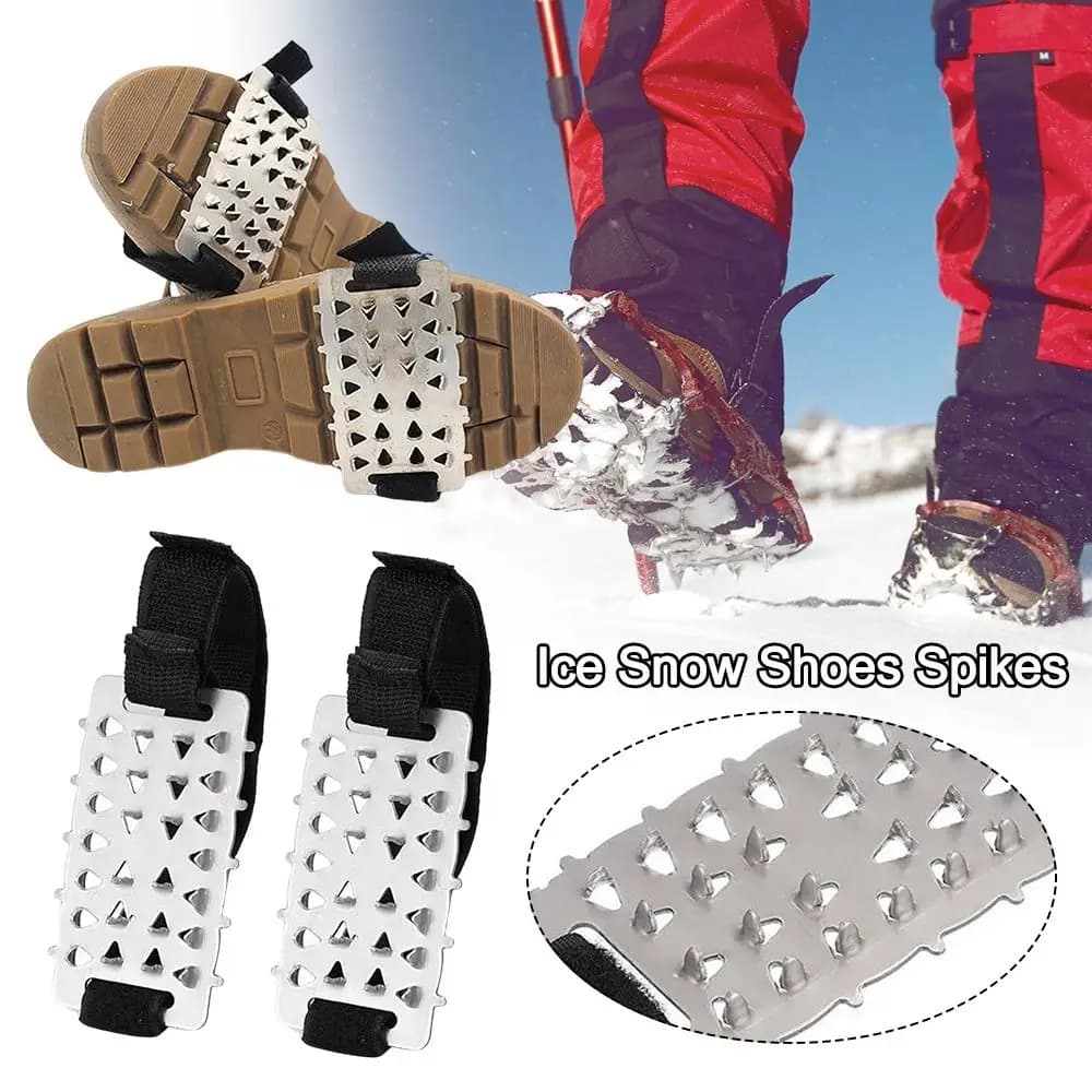 1Pair Durable 26 Teeth Spikes Crampons Stainless Steel Non-slip Ice Grippers Shoe Covers for Men Women Hiking Boots and Shoes