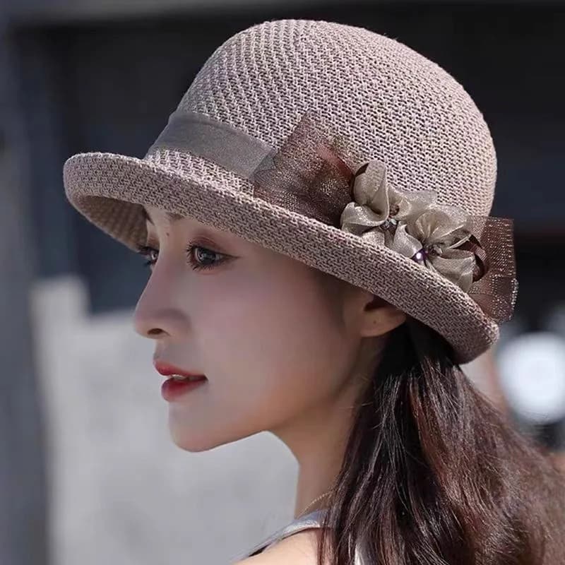 Cappello estivo alla moda da donna Protezione solare Berretto da pesca Stile britannico Top rotondo Cappelli francesi Cappellini in rete di pizzo Cappello parasole