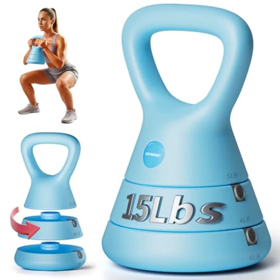 Set di Kettlebell in Ghisa Nera da 15 LB per Uso Domestico, Regolabile 5/9/15 LB, con Maniglia a Triangolo Largo e Design Ergonomico per il Polso
